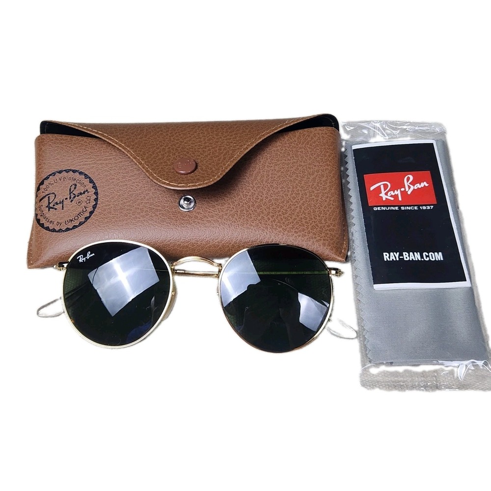 Ray-Ban Round Metal Sunglasses RB3447 001 Gold Frame Green G-15 Lens 50 21 145